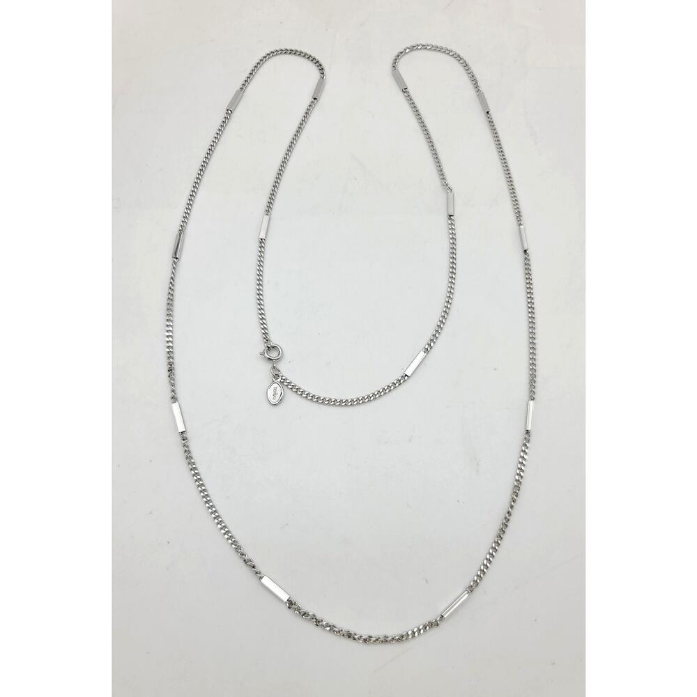 Vintage Avon 32" Long Silver-Tone Bar Link Cuban Chain Necklace